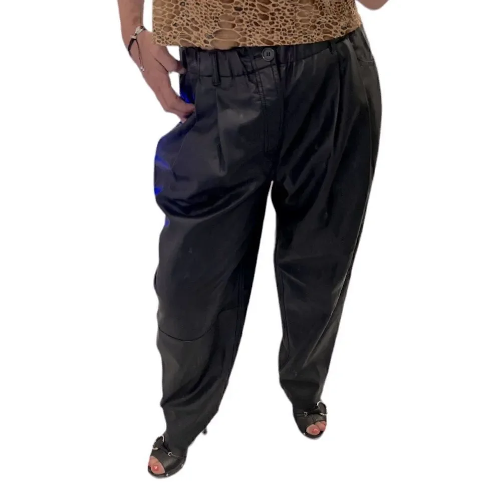 NEW Free People Faux Leather Black Buttons Fly Wide Leg Pants.Size S